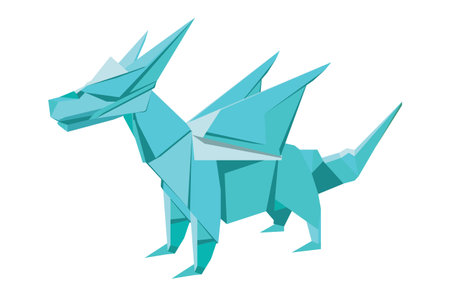 Geometric dragon of blue green colors, origami animal design.のイラスト素材