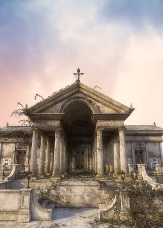 Ancient building, old medieval tomb, 3D Illustration.の写真素材