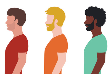 Profile group of men of different ethnicity, multi racial concept illustrationのイラスト素材