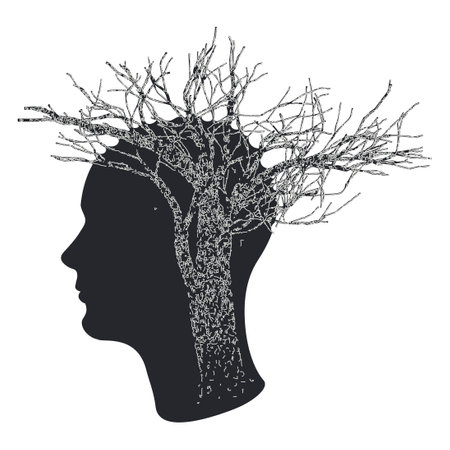 Abstract head with grunge tree, mental health concept.のイラスト素材