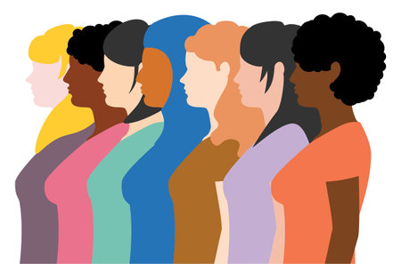 Profile group of women of different ethnicity, multi racial concept illustrationのイラスト素材