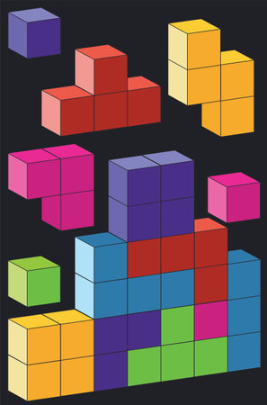Abstract colorful 3d tetris bricks or shapes illustration.のイラスト素材