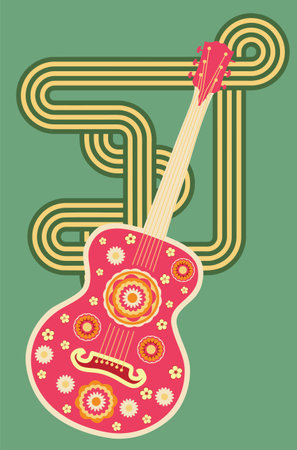 Acoustic guitar in retro style with flowers music illustration.のイラスト素材