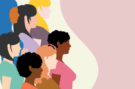 Profile group of women of different ethnicity, multi racial concept illustration