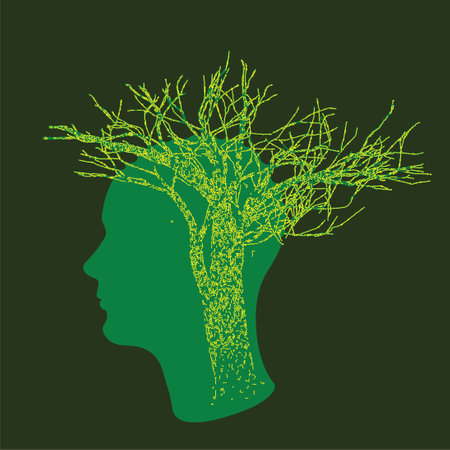 Abstract head with grunge tree, mental health concept.のイラスト素材