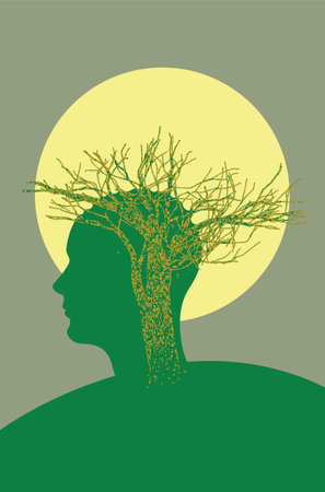 Abstract head with grunge tree, mental health concept.のイラスト素材
