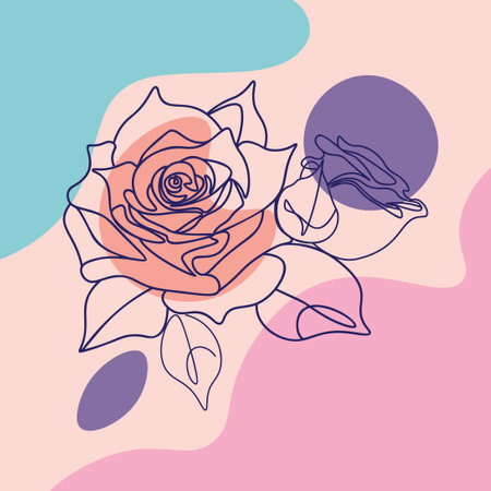 Abstract line art rose flowers with leaves minimalistic illustration.のイラスト素材