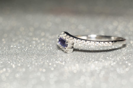 Fashion silver ring with natural dark blue iolite stone.