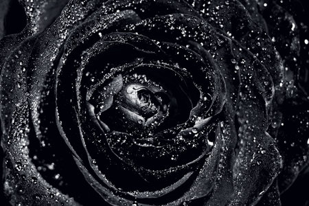 Red rose in water drops, close up photo with shallow focus.の写真素材