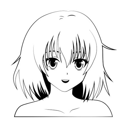 Smiling anime girl portrait in black and white colors.のイラスト素材