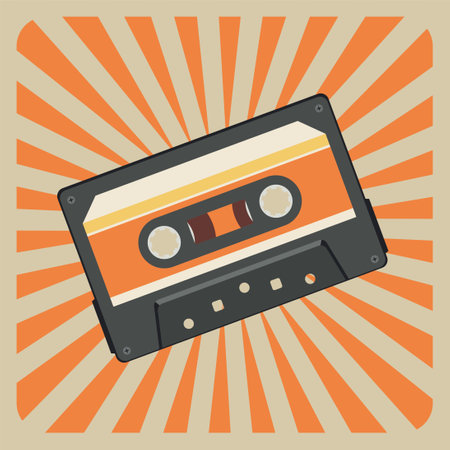 Retro music poster design with compact cassette illustration.のイラスト素材