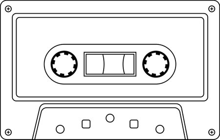 Compact tape cassette in outline style, retro music cassette illustration.のイラスト素材