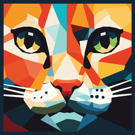 Colorful geometric cat portrait in wpap pop art style.
