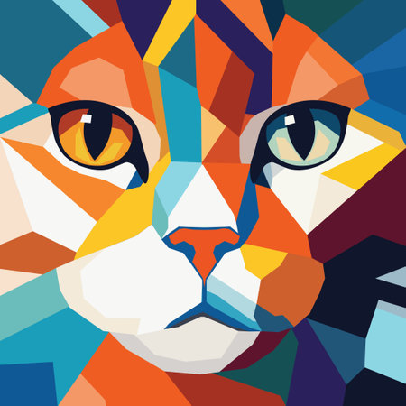 Colorful geometric cat portrait in wpap pop art style.のイラスト素材