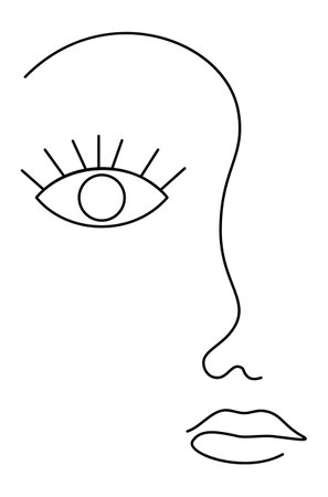 Contemporary abstract doodle line art human face, Picasso, Matisse style illustrationのイラスト素材