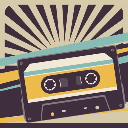 Retro music poster design with compact cassette illustration.のイラスト素材