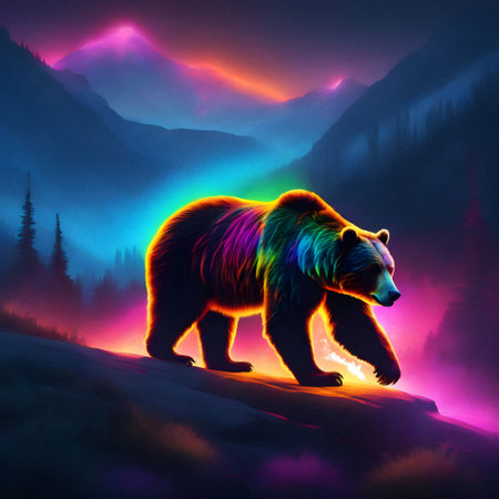 Abstract luminescent Grizzly Bear AI generated.の素材