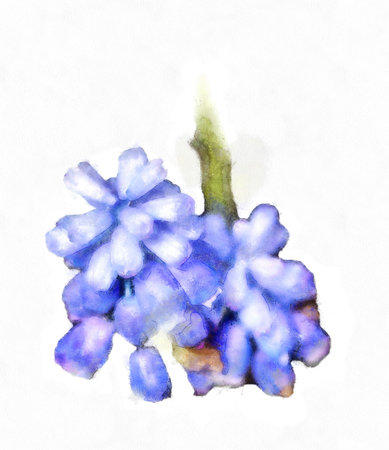 Spring blue flower, digital painting effect, photo manipulation.の写真素材