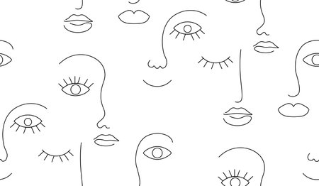 Contemporary abstract doodle line art human face, Picasso, Matisse style illustrationのイラスト素材