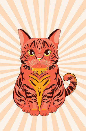 Cute cartoon tabby ginger cat with yellow eyes.のイラスト素材
