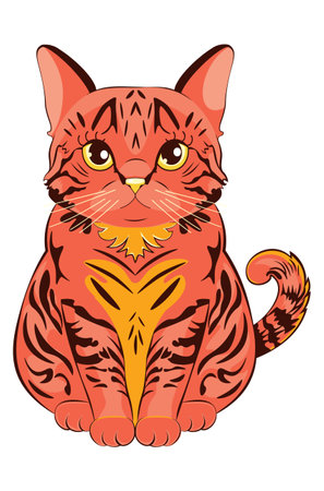 Cute cartoon tabby ginger cat with yellow eyes.のイラスト素材