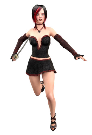 Assassin asian woman with katana sword, 3D Illustration.の写真素材