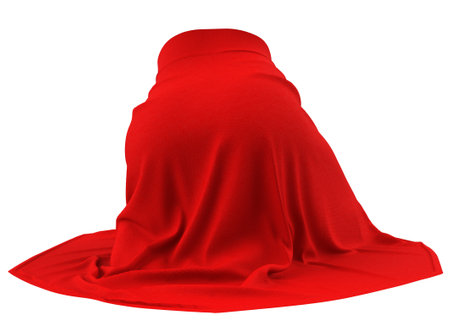 Realistic midi skirt of red color in sitting pose.の写真素材