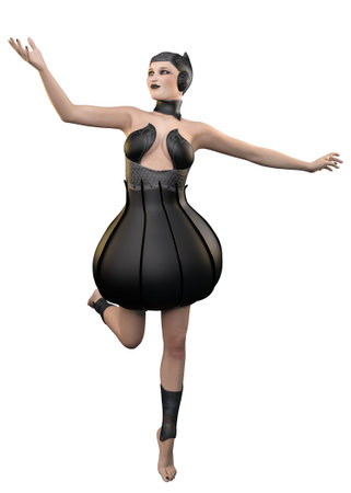 Woman in black fantasy outfit, gothic muse, 3D Illustration.の写真素材