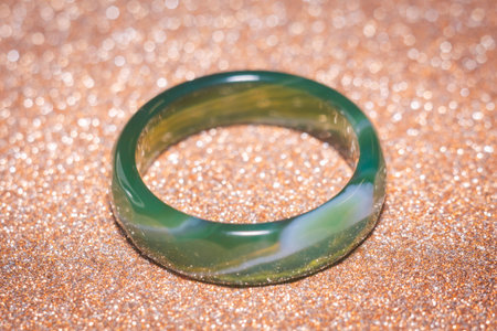 Retro boho ring made of natural striped green agate stone.