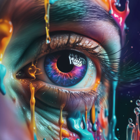 Detailed colorful abstract human eye and dripping paint.の素材