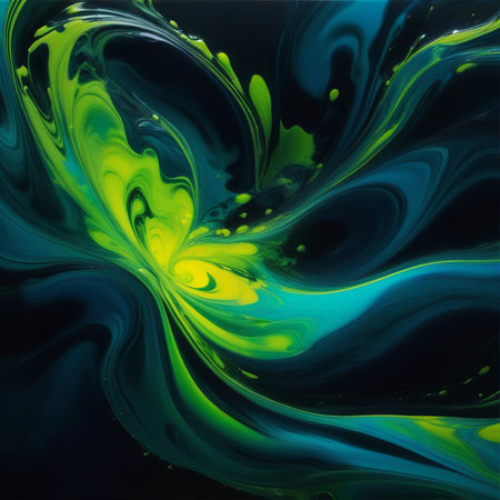 Fluid painting of lime green color and dark blue.の素材