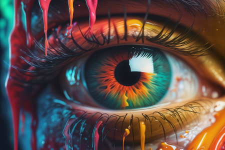 Detailed colorful abstract human eye and dripping paint.の素材