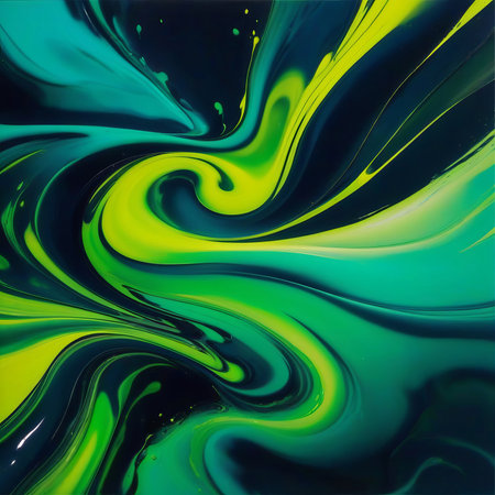 Fluid painting of lime green color and dark blue.の素材