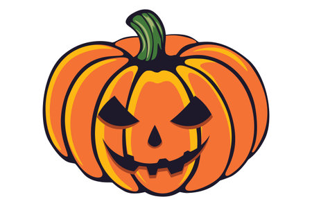Ripe big orange pumpkin with carved face, Halloween themed illustration.のイラスト素材