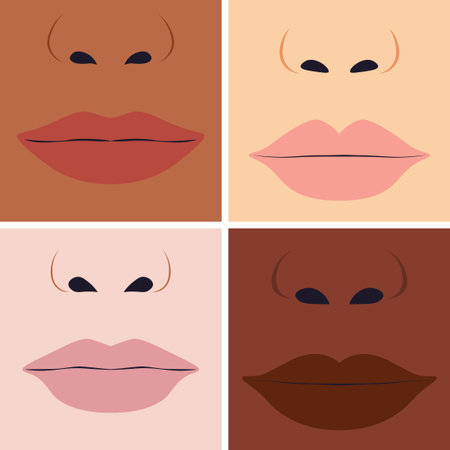 Combination of lips on different skin tone, diversity concept.のイラスト素材