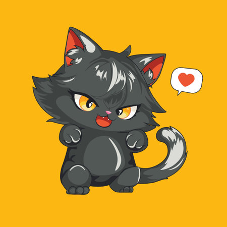 Cute cartoon black kitten with heart illustration.のイラスト素材