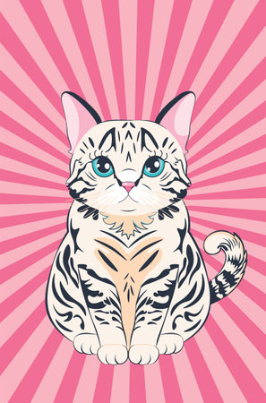 Cute cartoon tabby white cat with blue eyes.のイラスト素材