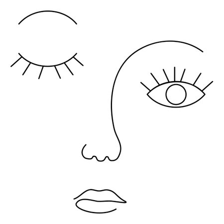 Contemporary abstract doodle line art human face, Picasso, Matisse style illustrationのイラスト素材