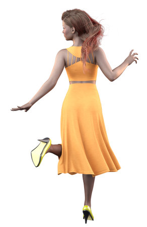 Young woman wear orange crop top and midi skirt, 3D Illustration.の写真素材