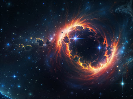 Abstract colorful nebula clouds in the starry space. Elements for this image furnished by NASA.の写真素材