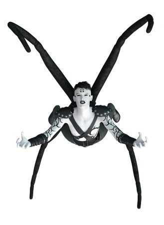 Abstract hybrid of man and spider in leather outfit, 3D Illustration.の写真素材