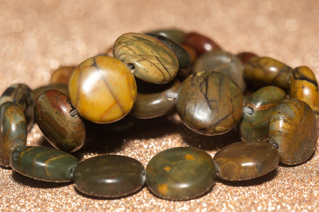 Decorative natural stone Jasper Picasso, beaded necklace, bracelet.の写真素材