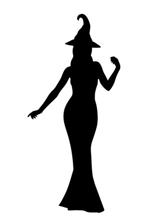 Woman in witch hat and long dress, detailed silhouette.のイラスト素材