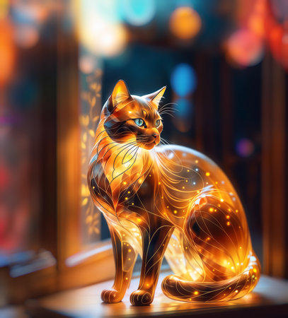 Decorative yellow amber statuette of the cat.の素材