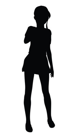 Detailed silhouette of anime girl with long ponytail clip art.のイラスト素材