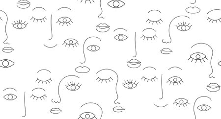 Contemporary abstract doodle line art human face, Picasso, Matisse style illustrationのイラスト素材