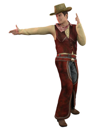 Young man wearing cowboy outfit, 3D Illustration.の写真素材