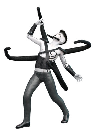 Abstract hybrid of man and spider in leather outfit, 3D Illustration.の写真素材