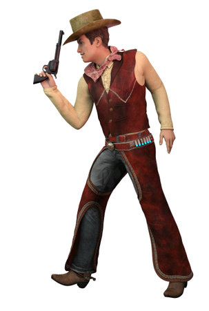 Young man wearing cowboy outfit, 3D Illustration.の写真素材