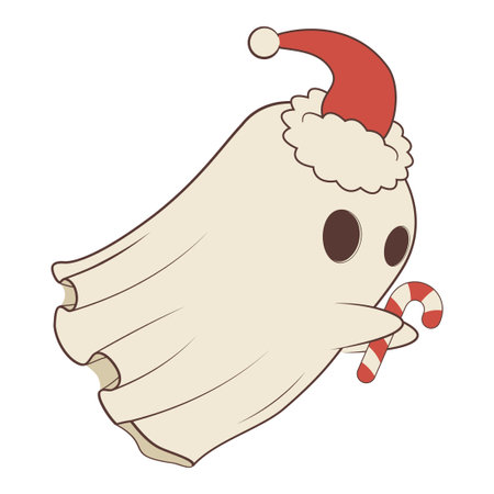 Cute cartoon Christmas spirit bundle, funny ghost.のイラスト素材